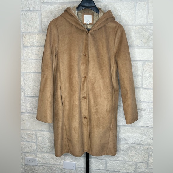 Anne Klein Penny Lane Hooded Walker Faux Suede Coatwith Hood Size Medium